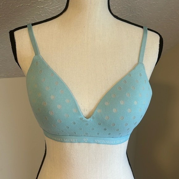 Victoria's Secret Other - ***Victorias Secret Women’s Blue/White Polka Dot T-Shirt Lightly Line Bra Sz 34C